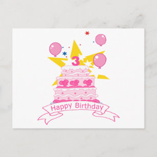 Carte Postale Gâteau d'anniversaire de 3 ans