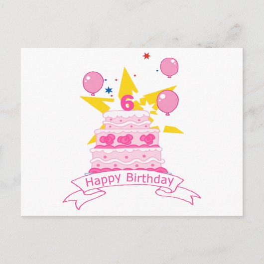 Carte Postale Gâteau d'anniversaire de 6 ans (Devant)