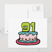 Carte Postale Gâteau d'anniversaire de 91 ans (Devant / Derrière)