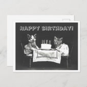 Carte Postale Gâteau d'anniversaire de chat vintage Oddity (Devant / Derrière)