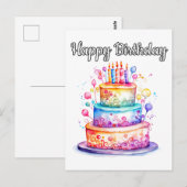 Carte Postale Gâteau d'anniversaire de fête coloré et mignon (Devant / Derrière)