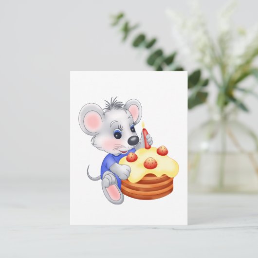 Carte Postale gâteau d'anniversaire de souris (Debout devant)