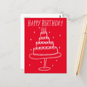 Carte Postale Gâteau d'anniversaire Dessin Fantaisiste Griffonna