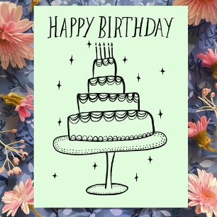 Carte Postale Gâteau d'anniversaire Dessin Fantaisiste Griffonna