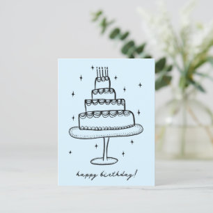 Carte Postale Gâteau d'anniversaire Dessin fantaisiste Griffonna