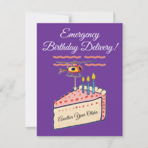 Carte Postale Gâteau d'anniversaire drôle livré par hélicoptère