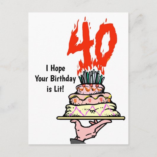 Carte Postale Gâteau d'anniversaire en feu avec 40 bougies (Devant)