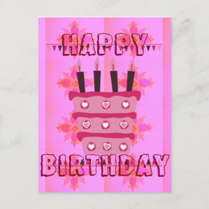 Carte Postale Gâteau d'anniversaire floral pour elle / Filles Ar