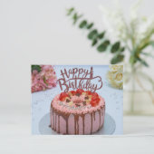 Carte Postale Gâteau d'anniversaire frais gâteau blanc nappe fle (Debout devant)