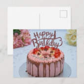Carte Postale Gâteau d'anniversaire frais gâteau blanc nappe fle (Devant / Derrière)