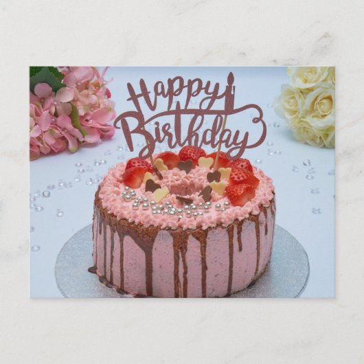 Carte Postale Gâteau d'anniversaire frais gâteau blanc nappe fle (Devant)
