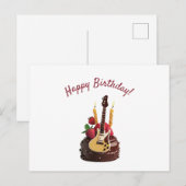 Carte Postale Gâteau d'anniversaire fraise chocolat guitare élec (Devant / Derrière)
