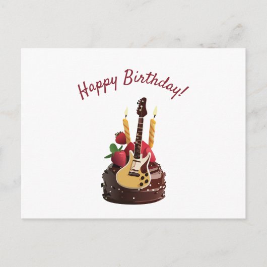 Carte Postale Gâteau d'anniversaire fraise chocolat guitare élec (Devant)