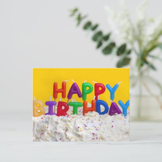 Carte Postale gâteau d'anniversaire heureux avec message (Debout devant)