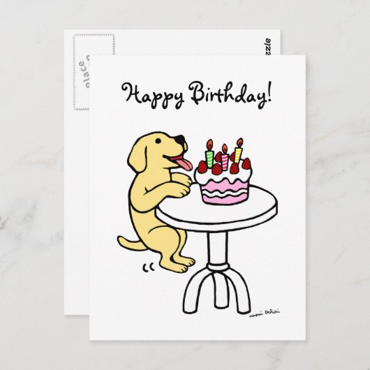Carte Postale Gâteau d'anniversaire Jaune Labrador Carton (Devant / Derrière)