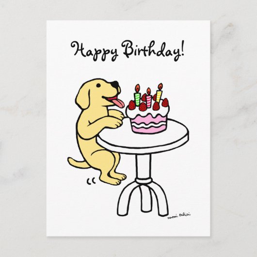 Carte Postale Gâteau d'anniversaire Jaune Labrador Carton (Devant)
