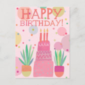Carte Postale Gâteau d'anniversaire joyeux couleur mignonne rose (Devant)