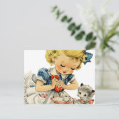 Carte Postale Gâteau d'anniversaire Rétro Fille Chat Enfants Des (Debout devant)