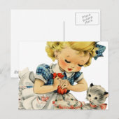 Carte Postale Gâteau d'anniversaire rétro pour fille Chat Créati (Devant / Derrière)