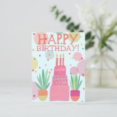 Carte Postale Gâteau d'anniversaire rose audacieux et coloré mig (Debout devant)