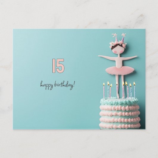 Carte Postale Gâteau d'anniversaire rose Ballerina (Devant)