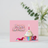 Carte postale gâteau d'anniversaire rose joyeux (Debout devant)