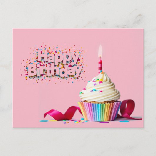 Carte postale gâteau d'anniversaire rose joyeux (Devant)