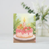Carte Postale Gâteau d'anniversaire rose | Joyeux anniversaire (Debout devant)