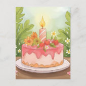 Carte Postale Gâteau d'anniversaire rose | Joyeux anniversaire (Devant)
