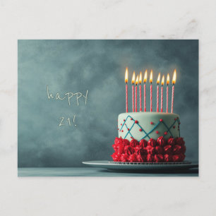 Carte Postale Gâteau d'anniversaire rouge Turquoise