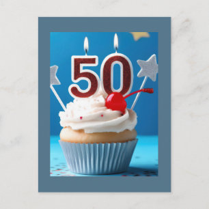 Carte Postale Gâteau de 50 ans avec bougies allumées