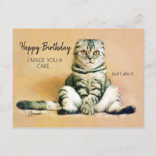 Carte Postale Gâteau de Chat Drôle Joyeux Anniversaire