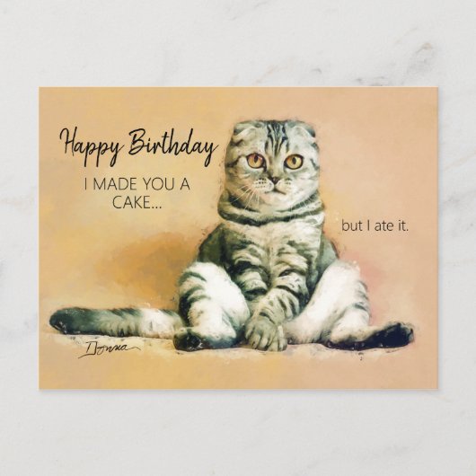 Carte Postale Gâteau de Chat Drôle Joyeux Anniversaire (Devant)