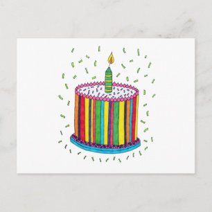 Carte Postale Gâteau de fête d'anniversaire coloré
