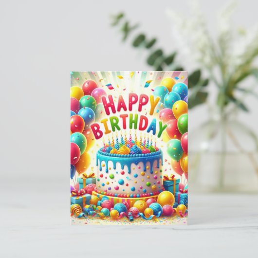 Carte Postale Gâteau de jour de naissance joyeux (Debout devant)