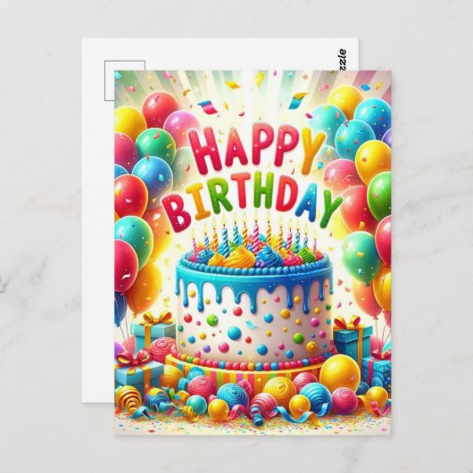 Carte Postale Gâteau de jour de naissance joyeux (Devant / Derrière)