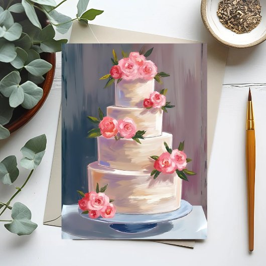Carte Postale Gâteau de Mariage Rose Pâle | Mariage à l'Aquarell