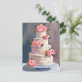 Carte Postale Gâteau de Mariage Rose Pâle | Mariage Aquarelle (Debout devant)