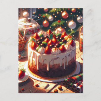 Carte Postale Gâteau de Noël aux fraises de style Anime Nuit Vac