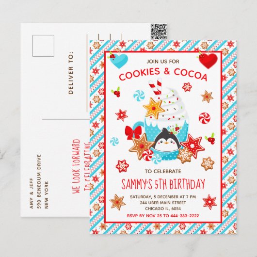 Carte Postale Gâteau de Noël et Joyeux Anniversaire Bleu au Choc (Devant / Derrière)