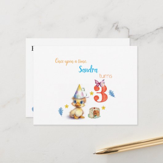 Carte postale gâteau de poulette mignonne (Devant/Arrière en situation)