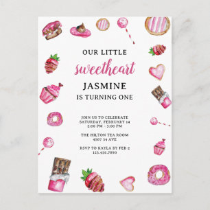 Carte Postale Gâteau de premier anniversaire rose aquarelle chér