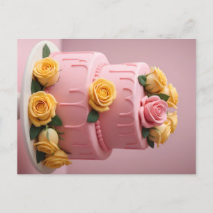 Carte Postale Gâteau en fondant rose avec des roses