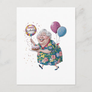 Carte Postale Gâteau et ballon drôle de fête d'anniversaire de g