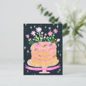 Carte Postale Gâteau Fun Amusant avec Fleurs Roses Gouache d'ann (Debout devant)