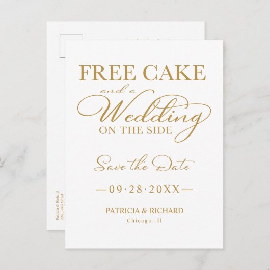 Carte Postale Gâteau Gratuit Et Un Mariage Sur Le Côté Enregistr (Devant / Derrière)