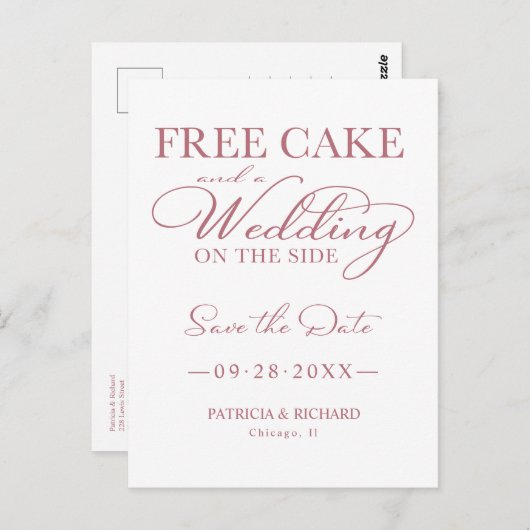 Carte Postale Gâteau Gratuit Et Un Mariage Sur Le Côté Enregistr (Devant / Derrière)