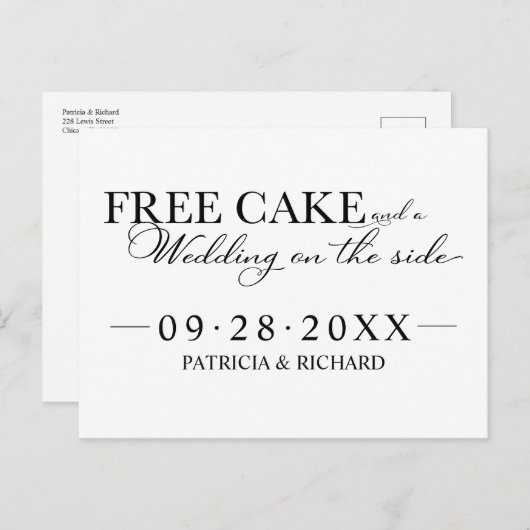 Carte Postale Gâteau Gratuit Mariage Drôle Enregistrer La Date N (Devant / Derrière)