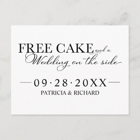 Carte Postale Gâteau Gratuit Mariage Drôle Enregistrer La Date N (Devant)