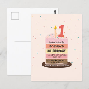 Carte Postale Gâteau illustré mignon et doux pour une fête d'ann